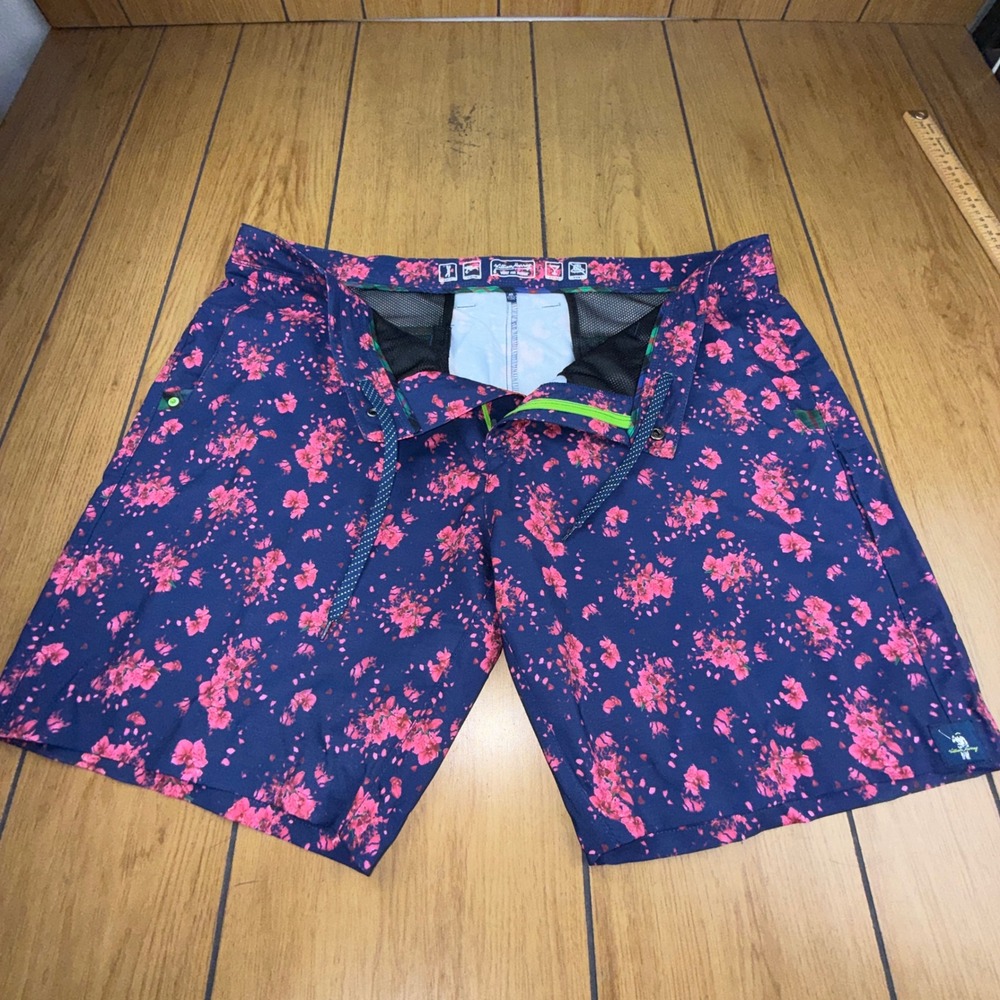 William Murray Golf Shorts 40 Navy Pink Floral Hybrid Swim Trunk Performance